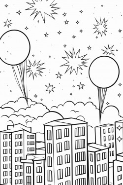 fireworks in the sky over a city