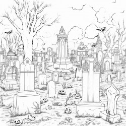 a pastel goth graveyard with colorful headstones and ghostly figures