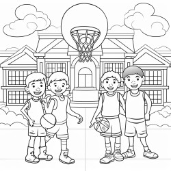 baskeball court with players