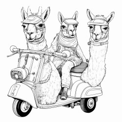 a two headed llama on a scooter