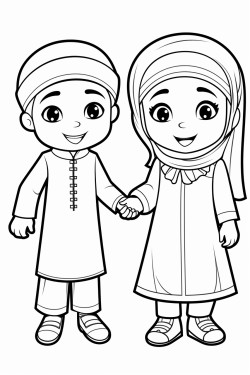 muslim children smiling and shaking hands