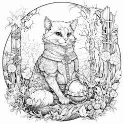 un chat fantastique dans une foret medievale