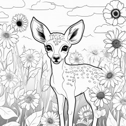 baby deer in a field of sunflowers