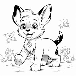 a puppy with nebulacolored fur chasing a butterfly