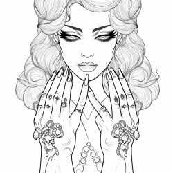 beautiful hands with long nails and jewlery