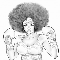 woman with afro boxing