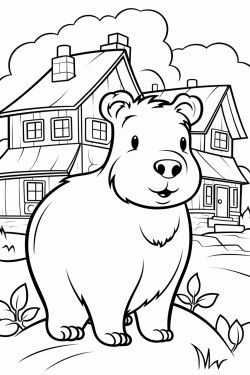 a  cute capybara near a farm house