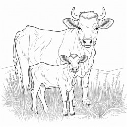 cow calf par in grass field