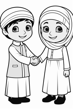 muslim children smiling and shaking hands