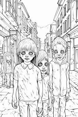 creepy images of blackeyed children standing in the street