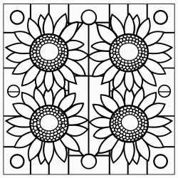 create a coloring page with clear thin line art and no shading or filled areas the design should feature only outlines of the shapes with empty spaces sunflowers and ladybugs