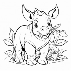 baby rhino eating leaves
