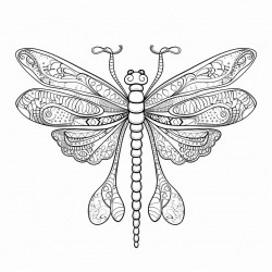 intricate blackandwhite dragonfly with zentangle and mandala patterns in a highcontrast handdrawn style