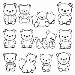 teddy bears in a comic style doing various human activities extremely simplistic