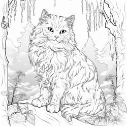 a beautiful but disheveled cat in a magical forest