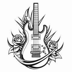 electric guitar with lightning and rose and sword