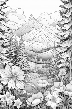 flowers in a meadow behind a beautiful mountain