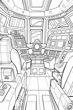 futuristic cabin of a spaceship in space with screens with a helm space