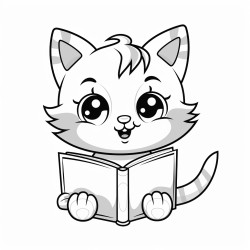 nonoline kitty cat reading a book bold lines