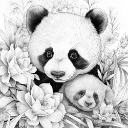 adorable baby panda cuddling adult panda