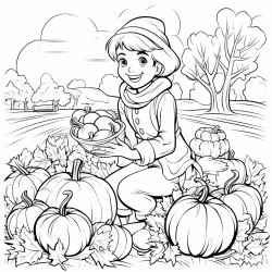 autumn harvest bounty a character harvesting pumpkins apples and squash from a bountiful autumn garden
