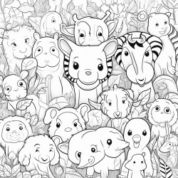 happy jungle kawaii animals advanced adult coloring page