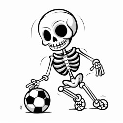 skeleton playing soccer at night black and white