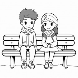 a couple sitting on a bench coloring page