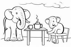 image of an elephant and a donkey sitting at a table drinking coffee