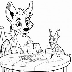fox having breakfast with a giraffe