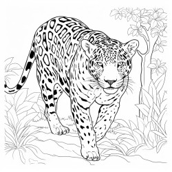 jaguar walking stealthily through the trees of a jungle the main attraction is the jaguar it must be big and majestic
