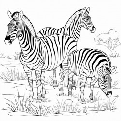 a group of zebras grazing on the lush grass