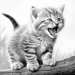 kitten yawning with paw on mouth like his human