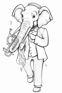 elephant in elegant suit playing trombone