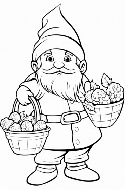 cute gnome carrying a basket full of strawberries