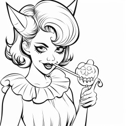 a halloween woman with a devil costume licking a lollipop