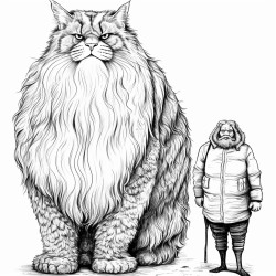 super large maincoon cat next to dwarfed image of human being