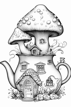 cute mushroom shaped house a cute tea pot and beautiful nature