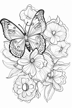 a floral design with large butterfly