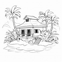 a tropical island with a luxurious cabana