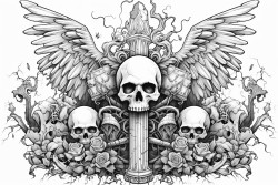 tombstones with cross skull and wings