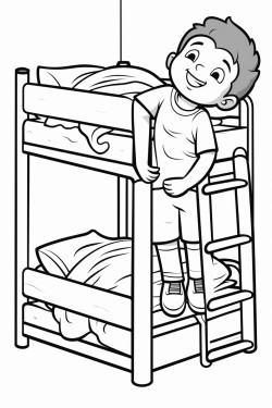 a mixed race little boy sleeping in the top bunk bed