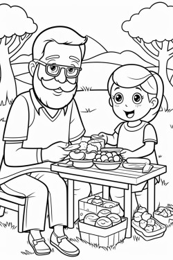 picnic in the park   grandpa and grandkid enjoying the outdoors