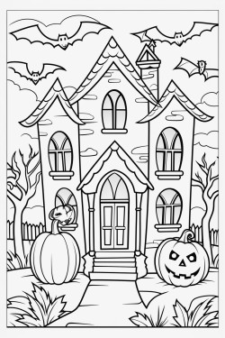 halloween coloring page white background bold line art