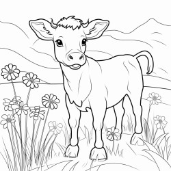 a calf with a cometshaped tail grazing in a field of flowers