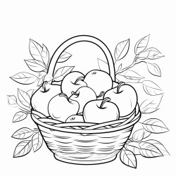 a basket of freshly picked apples with a few leaves scattered around