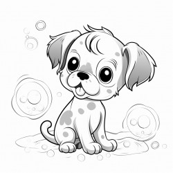 puppy blowing bubbles minimal design exclude background