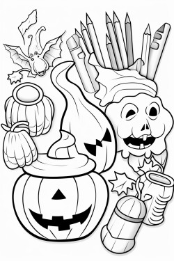 halloweenthemed items for a coloring page