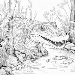 crocodile eating a frog in a forest