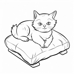 a cat resting on a cushion happily
